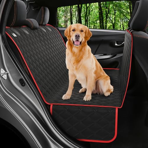 Petloox Dog Car Seat Cover for Back Seat, Waterproof Rear Hammock for Car, SUV & Truck, Non-Slip Backseat Cover for Dogs, Heavy-Duty Dog Hammock Style Seat Protector for Pets, Easy to Install & Clean - color: Red, size: Standard (58"x54")