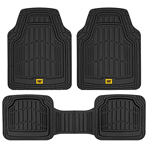 Cat® ToughRide™ Heavy-Duty 3 Piece Rubber All Season Floor Mats for Car Truck Van SUV, Black - Premium Trim to Fit Cars Floor Mat, All Weather Deep Dish Automotive Floor Mats, Total Dirt Protection - color: Black Deluxe