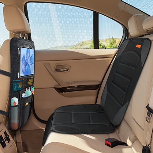 Siivton 2-in-1 Car Seat Protector & Kick Mat with iPad Holder - Kids Backseat Organizer with Touchscreen Pocket, Storage Pockets & Waterproof Cover for Child Safety and Mess-Free Rides