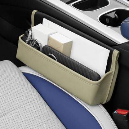 Car Seat Gap Filler Organizer with Lid, Universal Leather Auto Front Seat Storage Box, Adjustable Car Center Console Side Pocket for Phones, Keys, Glasses, Cards, No Seat Belt Block (Gray) - color: Gray