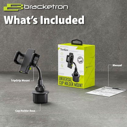 Bracketron TripGrip Universal Phone Holder for Car Cup Holder Mount - 360 Degree Rotation, Swivel Gooseneck, Expandable Base Cell Phone Cup Holder Insert - Smartphone Cradle Stand - style: Cup Holder Mount