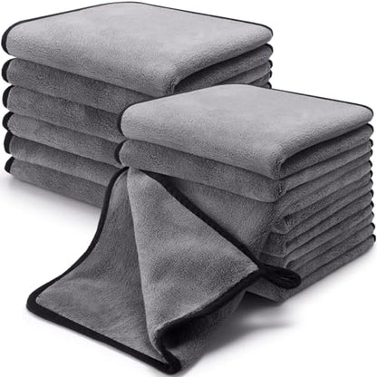Tallew 12 Pcs Microfiber Towels for Cars, 800 GSM Plush Drying Cleaning Cloth Bulk, 16 x 16 Inch Thick Absorbent Wash Detailing Towels for Car Polishing, House, Kitchen Cleaning(Gray) - color: Gray