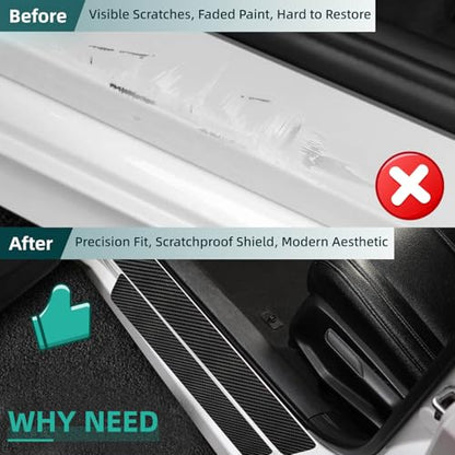 Car Door Sill Protector Compatible with Tesla Model Y 2025-2019 Prime - Custom Fit Anti-Scratch Carbon Fiber Threshold Protection Sticker, Trunk & Door Entry Edge Guard(9 PCS)