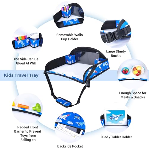 COOLBEBE Kids Travel Tray for Toddler Car Seat, Travel Tray for Airplane, Toddler Car Seat Lap Tray, Carseat Table Tray for Kids Travel Activities (Blue Plane) - color: Blue Plane