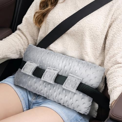 supregear Abdominal Seatbelt Pillow, Soft Minky Dot Cover Cushion with Hot/Cold Pack Pocket for Gentle Comfort and Pressure Relief During Travel or Recovery (Grey) - color: Grey (Minky Dot Cover)