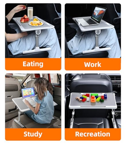 Large Car Seat Tray Table, Foldable Travel Tray for Kids Car Seat, Height Adjustable Car Lap Desk for Laptop Computer Tablet, Rear Seat Food Eating Tray, Car Travel Essentials for Long Trips