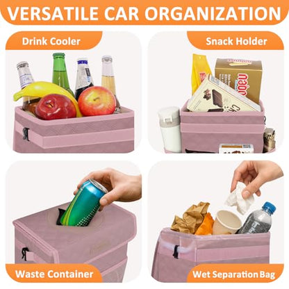 Vankor Car Trash Can Cute Trash Bag Bin Hanging Waterproof Automotive Garbage Cans Leak Proof Vehicle Trash Can Diamond Pattern-Pink - color: Quilted-Pink, size: 2.2 Gallons