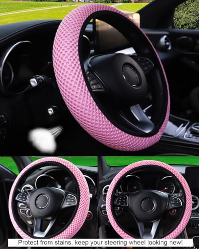 Hiflyer Car Steering Wheel Cover Women & Men, Universal 14.5-15 Inch Steering Wheel Covers, Soft Microfiber Car Wheel Cover Car Stuff Car Accessories Interior (Pink) - color: Pink