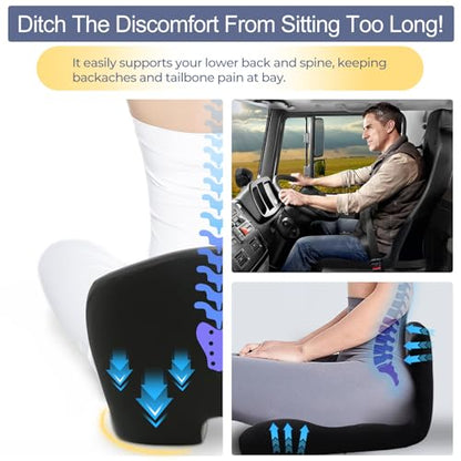 Ergonomic Seat Cushion with Adjustable Strap, Memory Foam Office Chair Seat Cushion with L-Shaped Design, Car Seat Cushion Fits for Truck Driver Semi Truck, Gaming Chair, Desk, Black - color: Black