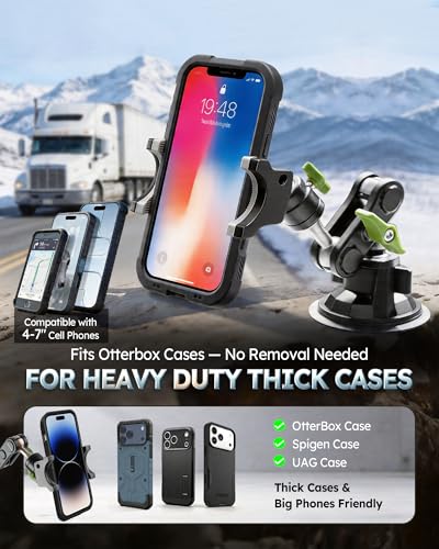 Heavy Duty Phone Mount for Truck, Suction Cup Windshield Car Phone Holder, Ultra-Durable Mteal Car PhoneHolder for F- 150 RAM Silverado Kenworth Peterbilt Freightliner, 360° Anti-Shake Car Phone Mount - style: Standard