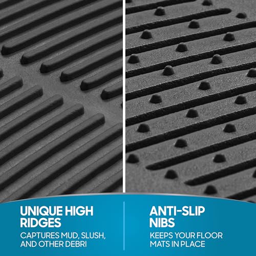 BDK M783 DuraChannel Heavy Duty Rubber Car Floor Mats Liner for Auto - All Weather 3 Piece Set Front & Rear, Fits Car Truck SUV Van, Universal Trim to Fit - color: Black