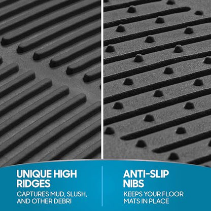 BDK M783 DuraChannel Heavy Duty Rubber Car Floor Mats Liner for Auto - All Weather 3 Piece Set Front & Rear, Fits Car Truck SUV Van, Universal Trim to Fit - color: Black