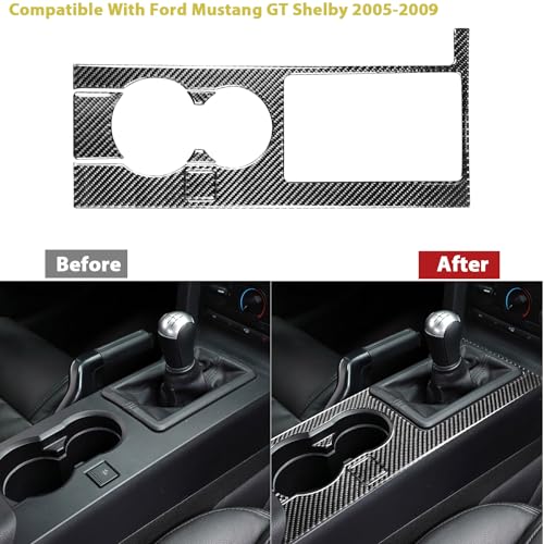 Gear Shift Box Panel Trim Cover Real Soft Carbon Fiber Car Accessories Interior Trim Stickers Compatible with Ford Mustang GT Shelby 2005 2006 2007 2008 2009 5PCS - color: At Panel-black