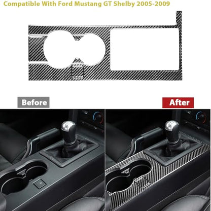 Gear Shift Box Panel Trim Cover Real Soft Carbon Fiber Car Accessories Interior Trim Stickers Compatible with Ford Mustang GT Shelby 2005 2006 2007 2008 2009 5PCS - color: At Panel-black