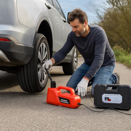 EFFIROSO Electric Car Jack 5 Ton/11000lbs 12V Lightweight Hydraulic Car Lift with 6.1-17.7 Inches for SUV Sedan Truck Repair Tools for Tire Change Replacement - color: Red