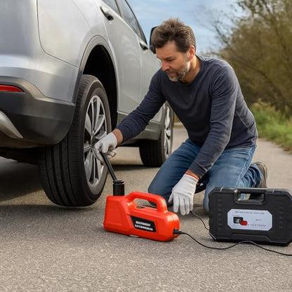 EFFIROSO Electric Car Jack 5 Ton/11000lbs 12V Lightweight Hydraulic Car Lift with 6.1-17.7 Inches for SUV Sedan Truck Repair Tools for Tire Change Replacement - color: Red