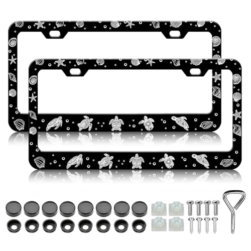 HCSS Turtle License Plate Frames - 2 Pack Beach Shell Animal License Plate Holder, Stainless Steel Rust-Proof Waterproof Car Decorative Tag Frame for Standard US 12x6 Inch - color: Turtle