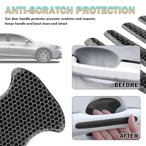 8PCS Car Door Handle Protector Anti-Scratch,Reflective Car Door Handle Scratch Protector with Honeycomb Design,Self-Adhesive Cars Handles Protectors Cars Accessories Exterior