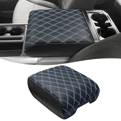 KBH Center Console Armrest Cover for 2021-2026 Ford F150, Middle Console Lid Protector, Arm Rest Box Cushion, Anti-Scratch, Black-Blue Stitch (Fits Bucket Seat Console Only) - size: Bucket Seat, 21-26 F150, Blue Stitch