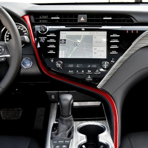 Red Durable Carbon Fiber Compatible with Toyota Camry 2018-2024 2019 2020 2021 2022 2023 Accessories Car Center Console S-Shaped Strip Interior Trim Sticker - color: Center Console Trim