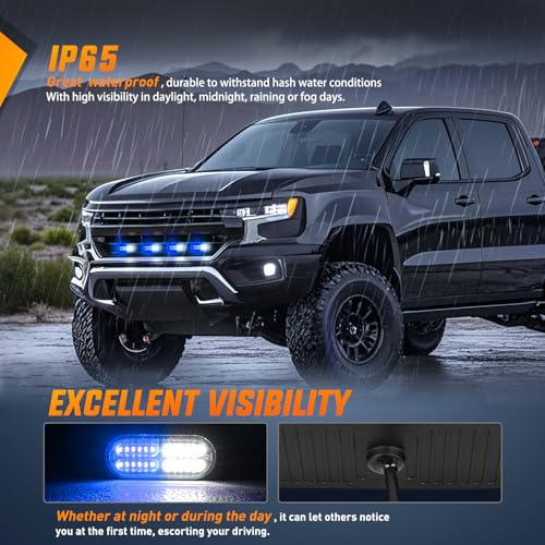 Nilight 4PCS LED Strobe lights 12V 24V Sync Feature Blue White 24LED Emergency Hazard Warning Lights with Controller Hard Wire or Cigarette Lighter Plug for Car Truck RVs Campers - color: Blue White w/Controller