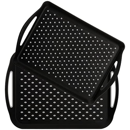 TOPZEA 2 Pack Non Slip Serving Trays with Handle, Plastic Cafeteria Fast Food Serving Tray, School Lunch Tray Rectangular Server Trays for Breakfast on Bed, Coffee Table, Car, Black