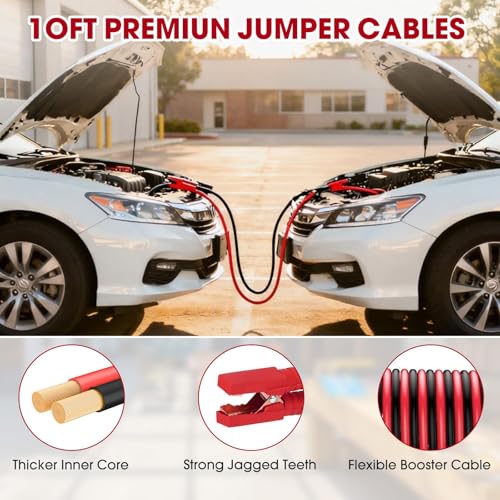 Roadside Car Emergency Kit, Winter Car Safety Kit with 10FT Jumper Cables, Tow Strap, Tool Kit, Reflective Warning Triangle, Road Trip Essentials, for New Drivers, Teens - color: Red, size: Essential Kit + Repair Tool Set