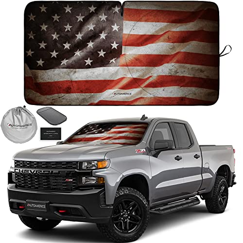 Autoamerics 1-Piece Windshield Sun Shade Grunge American Flag - 1 USA Design - Foldable Car Front Window Sunshade for Most Sedans SUV Truck - Blocks Max UV Rays and Keeps Your Vehicle Cool - Large - color: USA GRUNGE FLAG-1, size: LARGE = 64 x 33.5 inches