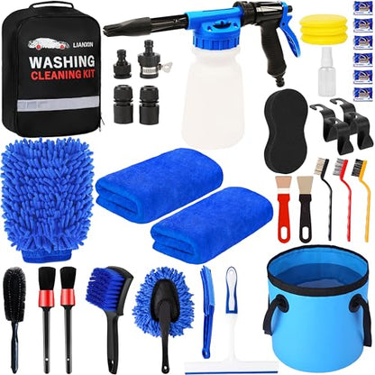 LIANXIN 37Pcs Car Wash Kit Cleaning Kits with Foam Gun Sprayer Bucket Towels Tire Brush Wash Mitt Sponge Duster Brush Car Wash Detailing Kit is Complete Car Care Tools - size: XXL-26