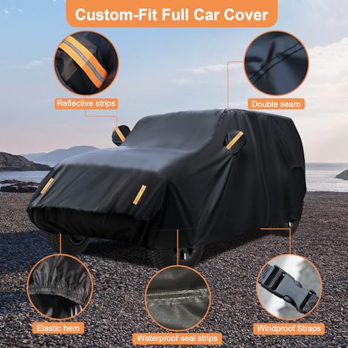 600D Waterproof Car Cover Custom Fit for Jeep Wrangler 2 Door (1987-2025) JL JK TJ YJ CJ, Outdoor Car Cover Waterproof All Weather for Automobiles Sun Rain Snow Protection with Door Zipper - size: Custom Fit Jeep Wrangler 2 Door