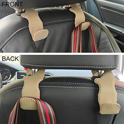 yicheyiyou Car Hooks Universal Car Vehicle Back Seat Headrest Hanger Holder Hook Microfiber Leather & Stainless Steel for Bag Purse Cloth Drink Grocery (Beige) - color: Beige