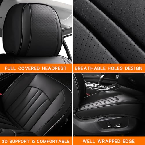 MINGBRON Car Seat Cover Full Set, Leather Car Seat Cover, Waterproof Seat Covers, Car Seat Cushion, Nappa Leather Seat Covers Car Seat Protector Universal Fit Most Cars Black - color: Black, size: Full Set