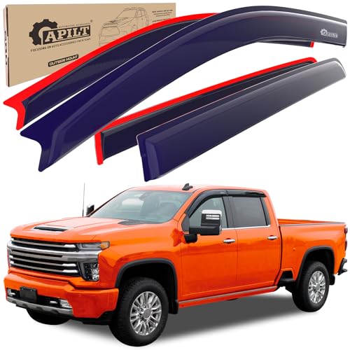 Outside-Mount Rain Guards Window Visors for 2019-2026 Silverado &GMC Sierra 1500,2020-2026 Silverado & GMC 2500HD-3500HD Crew Cab Truck Accessories Dark Smoke 4pcs Set with Thicker - color: Medium（Full-Size）, size: 2019-2025 Silverado&Sierra 1500 Crew Cab