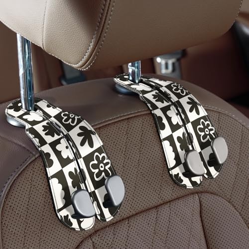 CoBak Purse Hook for Car - Universal Premium Stitched Leather and Aluminum-Magnesium Alloy Double Car Seat Back Storage Hook for Purses, Handbags, Bags (2 Pack),Chess Flower - color: Chess Flower, size: Double-Hooks