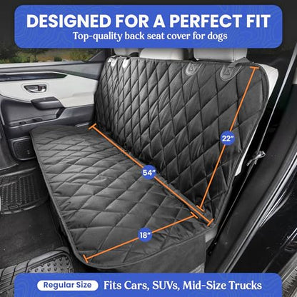 4Knines Back Seat Pet Cover for Dogs w/o Hammock – 54" Wide, Waterproof Car Seat Cover, Non-Slip, Heavy-Duty – Fits Cars, SUVs, Small Trucks – 2 Seat Belt & Latch Access – Back Seat Protector (Black) - color: Black