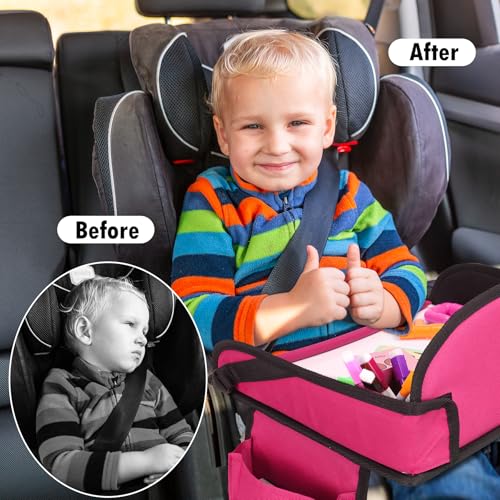Kids Travel Tray for Airplane - Toddler Car Seat Table Tray, Road Trip Essentials for Boys & Girls, Carseat Lap Desk for Kids Road Trip Activities (Pink-2PCS) - color: Pink-2PCS