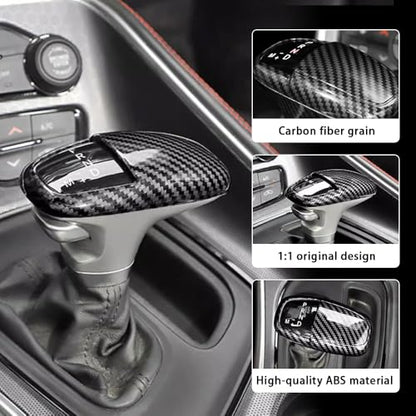 Car Gear Shift Knob Cover Accessories for Dodge Charger Challenger 2015-2023 Durango 2016-2024 Auto Interior Trim Protector Cap-Carbon Fiber Grain - size: Dodge