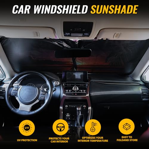 Car Windshield Sun Shade - Reflector Sunshade Offers Ultimate Protection for Car Interior, Cool Reflective Sun Blocker Fits Small Sedans, Mini SUVs - color: Sunset-Purple