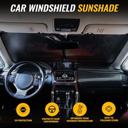 Car Windshield Sun Shade - Reflector Sunshade Offers Ultimate Protection for Car Interior, Cool Reflective Sun Blocker Fits Small Sedans, Mini SUVs - color: Sunset-Purple