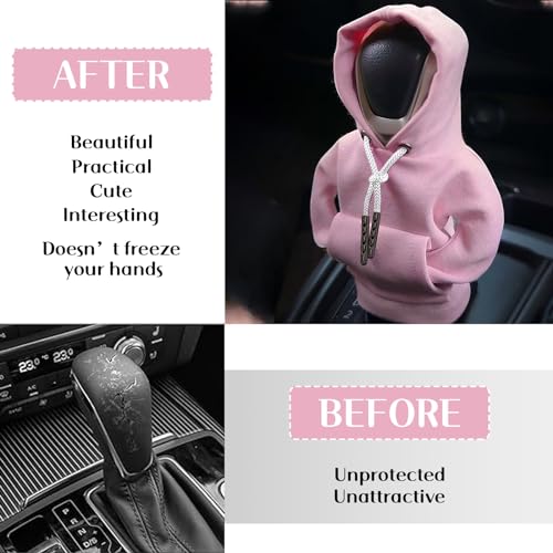 vvag Gear Shift Hoodie, Hoodie Car Gear Shift Cover, Car Shift Knob Hoodie, Automotive Interior Accessories, Universal Fit Knob Cover Gift (Pink) - color: Pink
