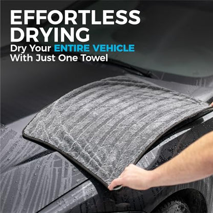 The Rag Company Gauntlet Car Drying Towel, Ultra-Absorbent 70/30 Blend Korean Microfiber, Dries Vehicles Faster Without Scratching, 900 GSM, 20x30 Inches, Ice Grey/Grey, 1-Pack - size: 20in x 30in