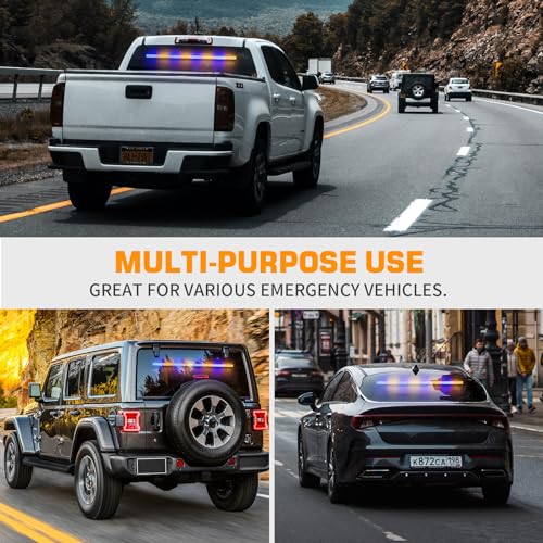 XRIDONSEN 35 inch Amber Blue Traffic Advisor Light Bar 144 LED Emergency strobe lights Warning Flashing Safety Front/Rear Windshield Lights w/Directional Arrow for Vehicles Snow plow Trucks - color: Amber/Blue