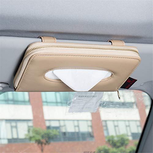 Car Tissue Holder, Sun Visor Napkin Holder, PU Leather Backseat Tissue Case with Zipper (Beige) - color: Beige