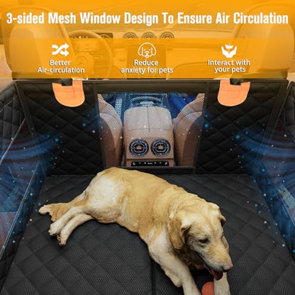 PETICON Large Dog Car Seat, Back Seat Extender for Dogs with 3 Mesh Windows, Waterproof Medium Carseat for Dogs with 4-Splice Hard Bottom, Pet Seat Cover for Cars, Trucks and SUVs (Black) - color: Black