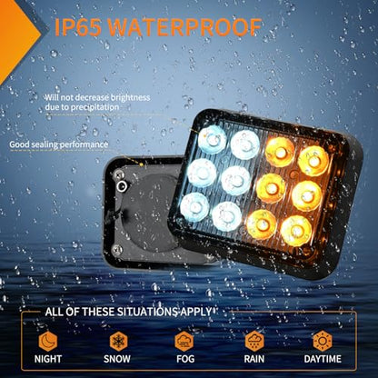 Nilight 12LED Magnetic Wireless Trailer Lights 2PCS Rechargeable Portable Hazard Beacon Warning Light Amber and White Emergency Strobe Light for Trucks Trailers Vehicles Cars Bus Surface Mount - color: 12LED Amber White