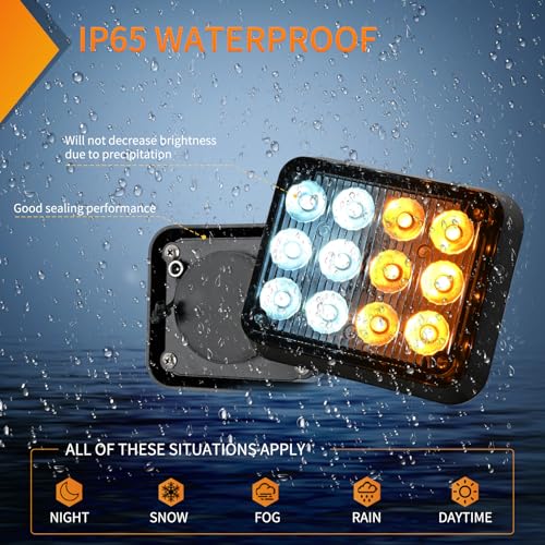 Nilight 12LED Magnetic Wireless Trailer Lights 2PCS Rechargeable Portable Hazard Beacon Warning Light Amber and White Emergency Strobe Light for Trucks Trailers Vehicles Cars Bus Surface Mount - color: 12LED Amber White