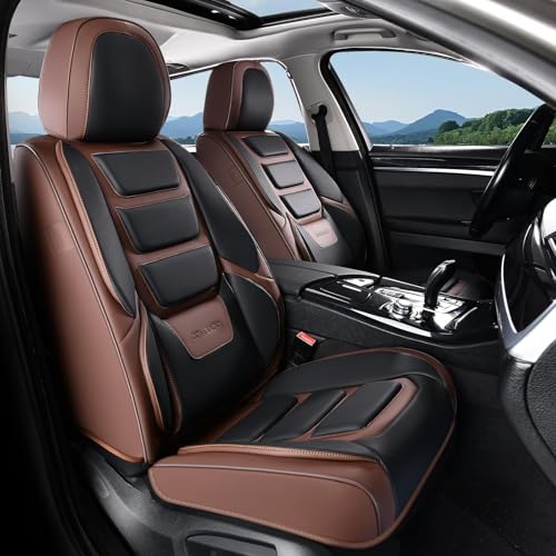 Coverado Car Seat Covers, Front Covers for Cars, Car Seat Cover Front Seats, Automotive Seat Cover, Waterproof, Leather Car Seat Cushion, Universal Interior Covers Seat Protectors for Most Cars - color: Coffee_Black, size: Front Pair