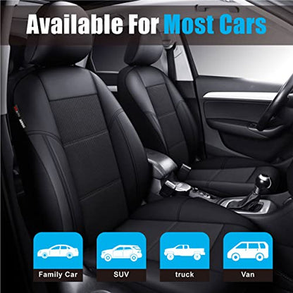 P&J AUTO Leather and Mesh Car Seat Cover Front Pair Universal Fit for Cars Trucks Vans & SUVs Airbag Compatible (Black) - color: BK BK