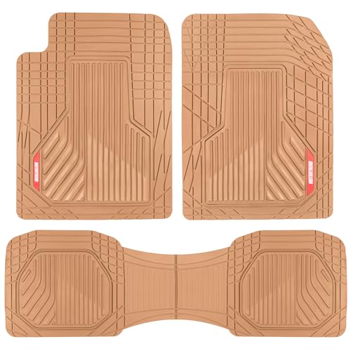 Motor Trend AdventureMax Car Floor Mats Full Set - Durable Rubber Floor Mats for Cars with Debris Capture Grooves, All Weather Interior Protection for Front and Rear with Non-Slip Backing, Beige - color: Beige Tan