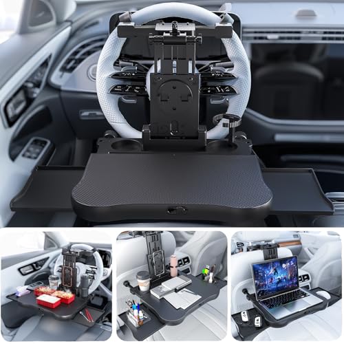 Steering Wheel Tray, Car Food Tray, Car Desk for Laptop, Multipurpose Car Table for Eating & Work, Adjustable Car Tray with Drawer and Anti-Slip Protective Adhesive (26" L x 14" W x 2" H) - size: 26" L x 14" W x 2" H